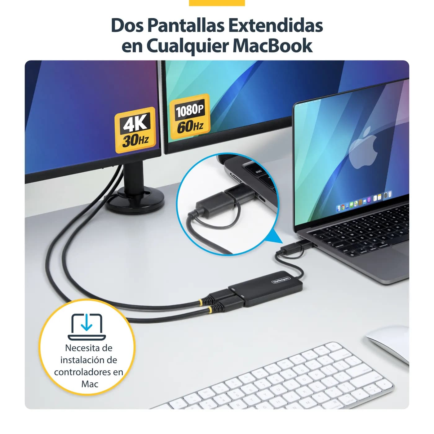 StarTech.com Adaptador de USB a HDMI Doble, USB A/C a 2 Pantallas HDMI 12