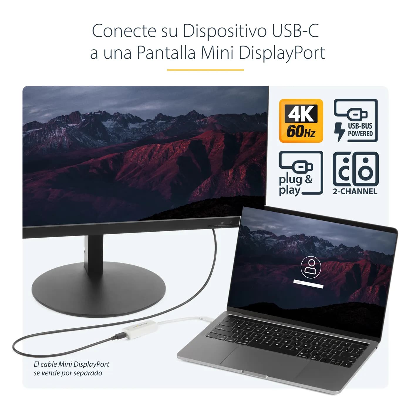 StarTech.com Adaptador USB C a Mini DisplayPort - 4K 60Hz - Blanco - A 8