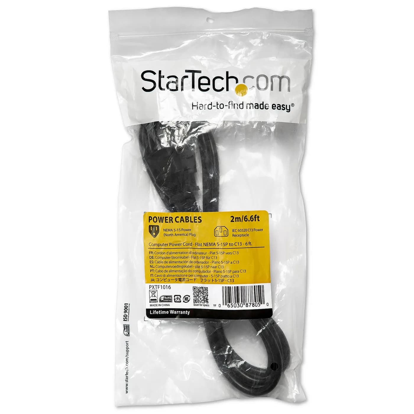 StarTech.com Cable de 1.8m de Alimentación de Computadora, Plano NEMA  5