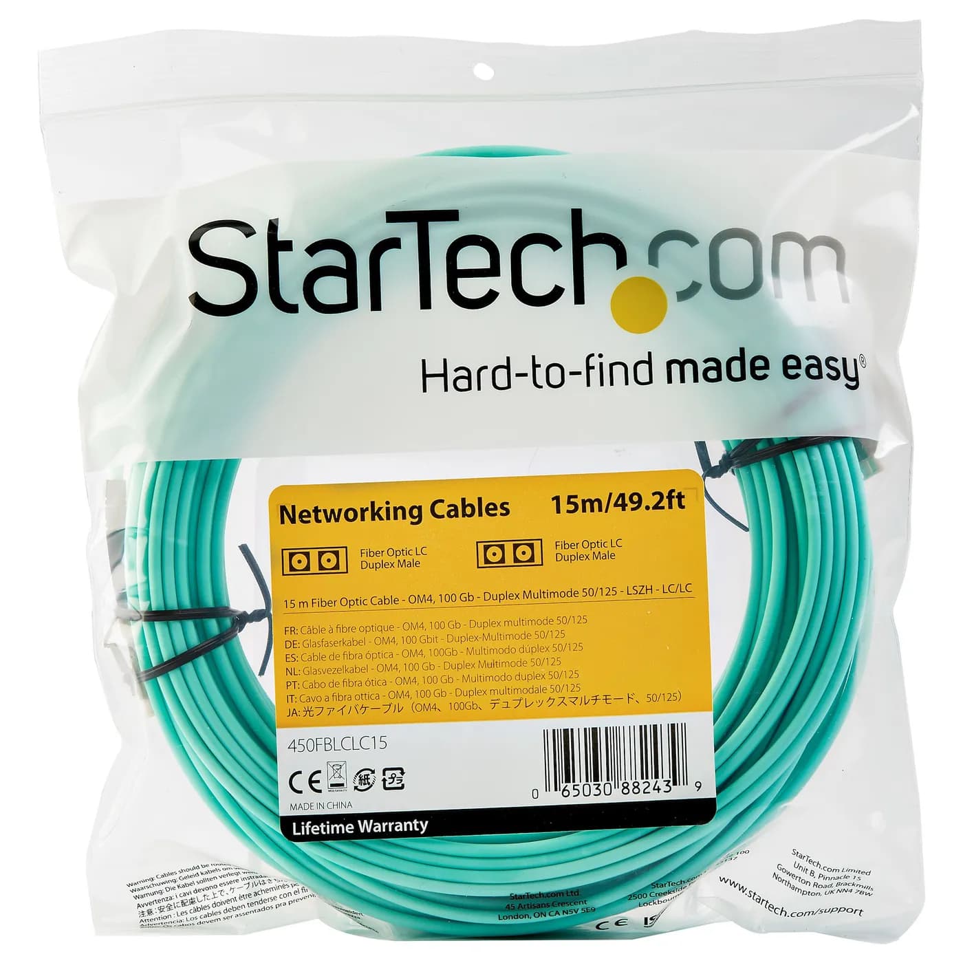 StarTech.com Cable de 15 m de Fibra Óptica Dúplex Multimodo OM4 LC a L 4