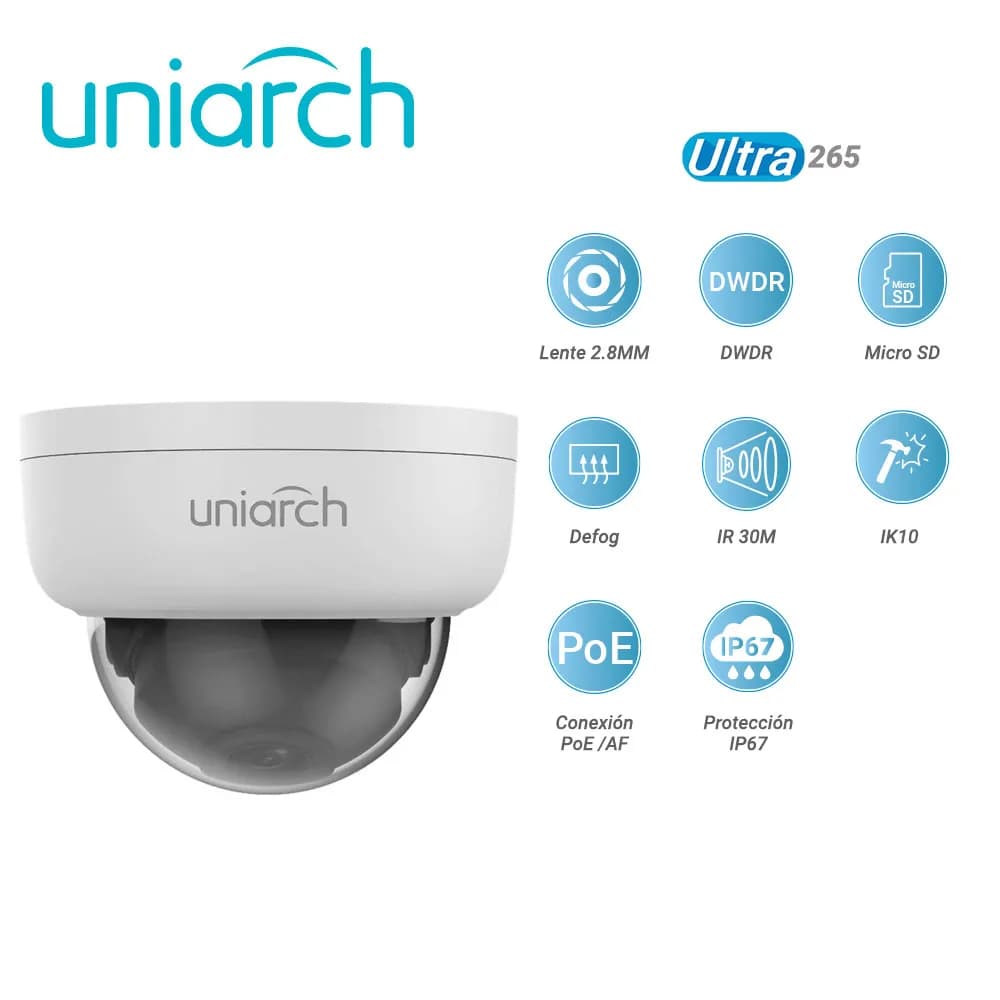CAMARA IP DOMO UNIARCH IPC-D124-PF28K / 4MP / ULTRA265 / LENTE 2.8 MM  2