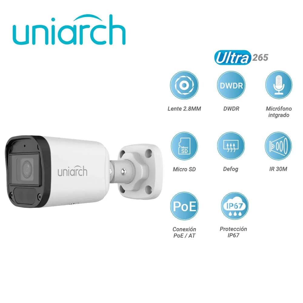 CAMARA IP BULLET UNIARCH IPC-B122-APF28K / 2MP / LENTE-2.8MM / DWDR /  2
