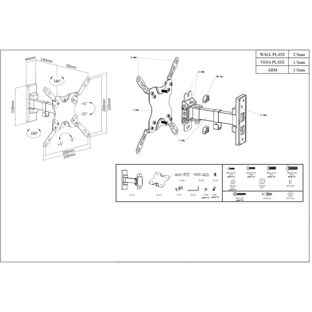 Manhattan Soporte para TV, de pared, movimiento articulado, pantallas  7