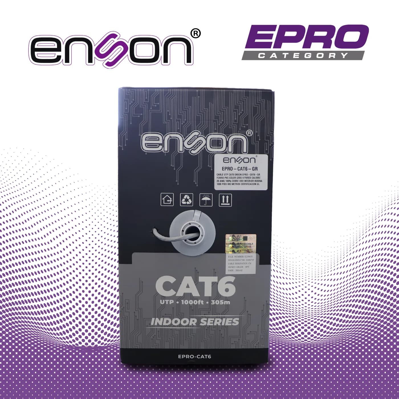 CABLE UTP CAT6 ENSON EPRO-CAT6-GR FORRO PVC COLOR GRIS 4 PARES CALIBRE 3