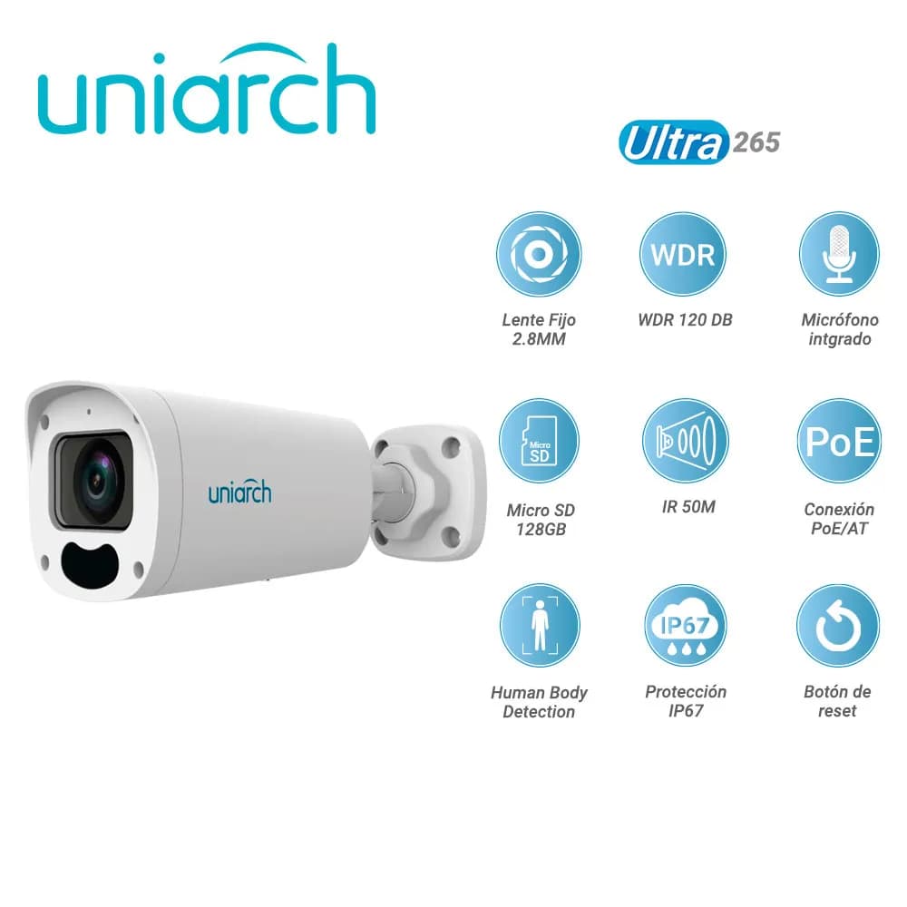 CAMARA IP BULLET UNIARCH IPC-B312-APKZ / 2MP / ULTRA265/ LENTE MOTORIZ 2