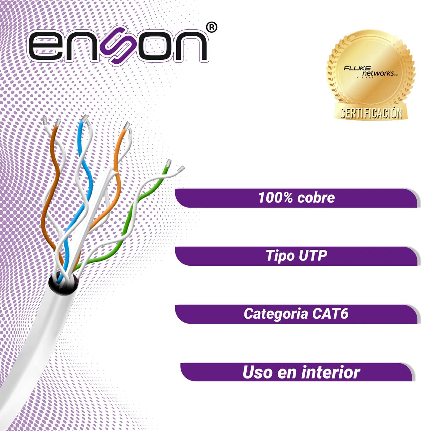 CABLE UTP CAT6 ENSON 12263G100 SERIE PRO-II CALIBE 23 AWG 100% COBRE D 5