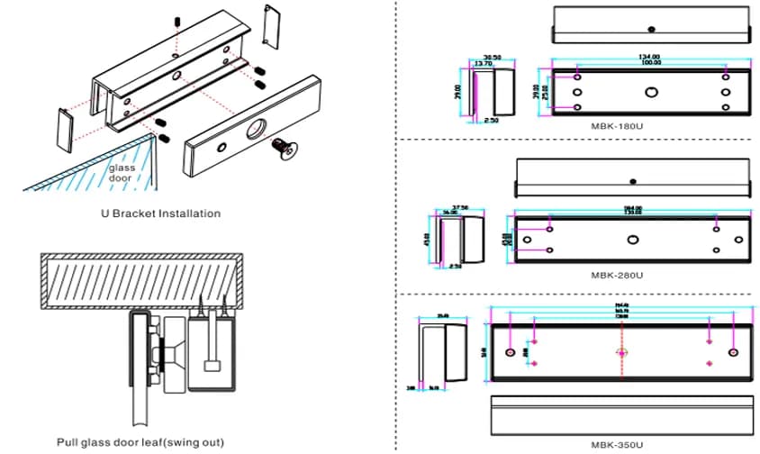 YLI MBK180U - Soporte en U para Puertas de Vidrio Sin Marco / Compatib 4