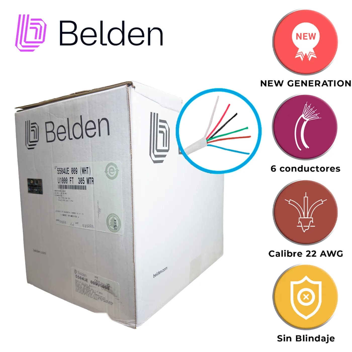 CABLE DE SEGURIDAD Y SONIDO BELDEN 5504UE 009U1000 / INTERIOR / BLANCO 5