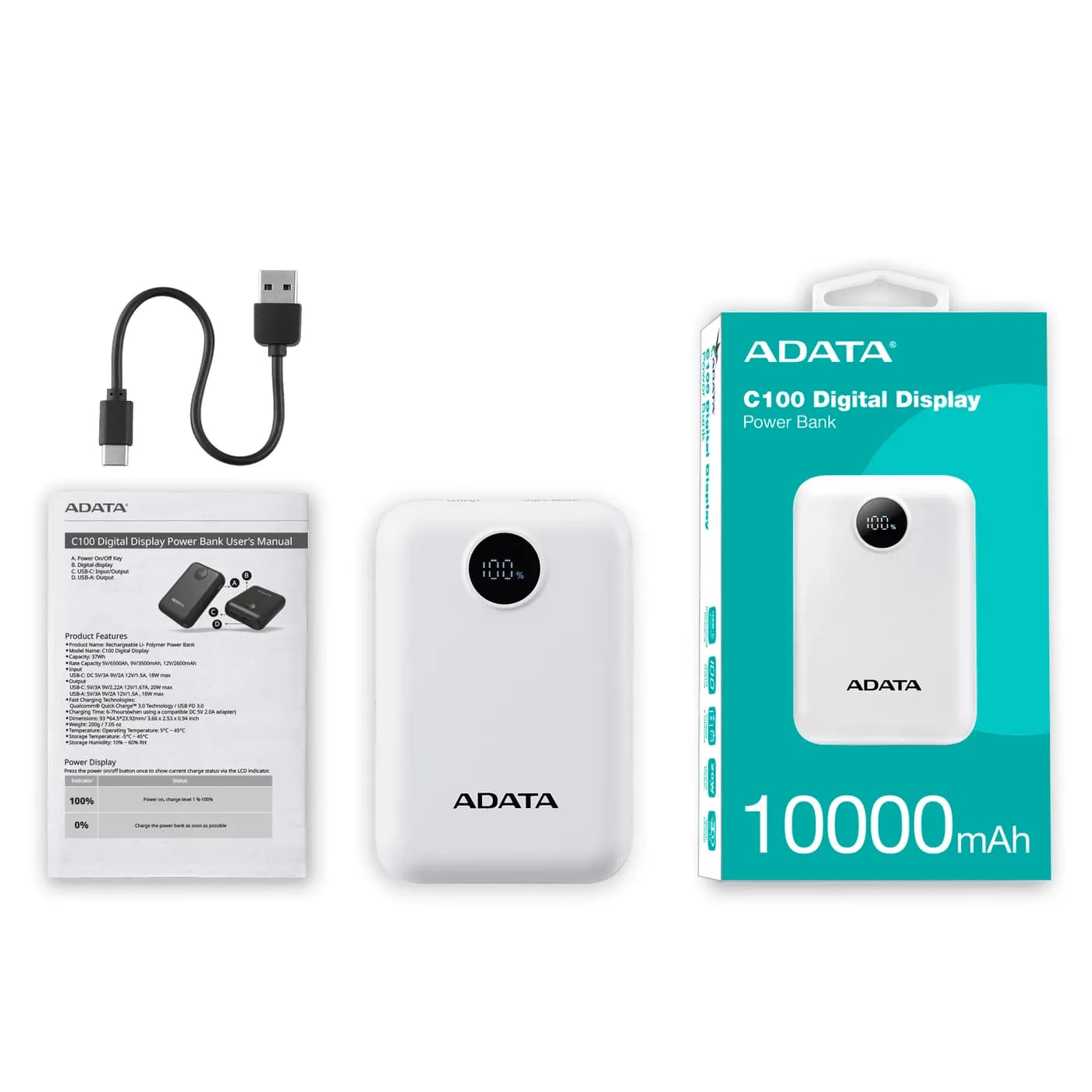 ADATA C100 Polímero de litio 10000 mAh Blanco 7