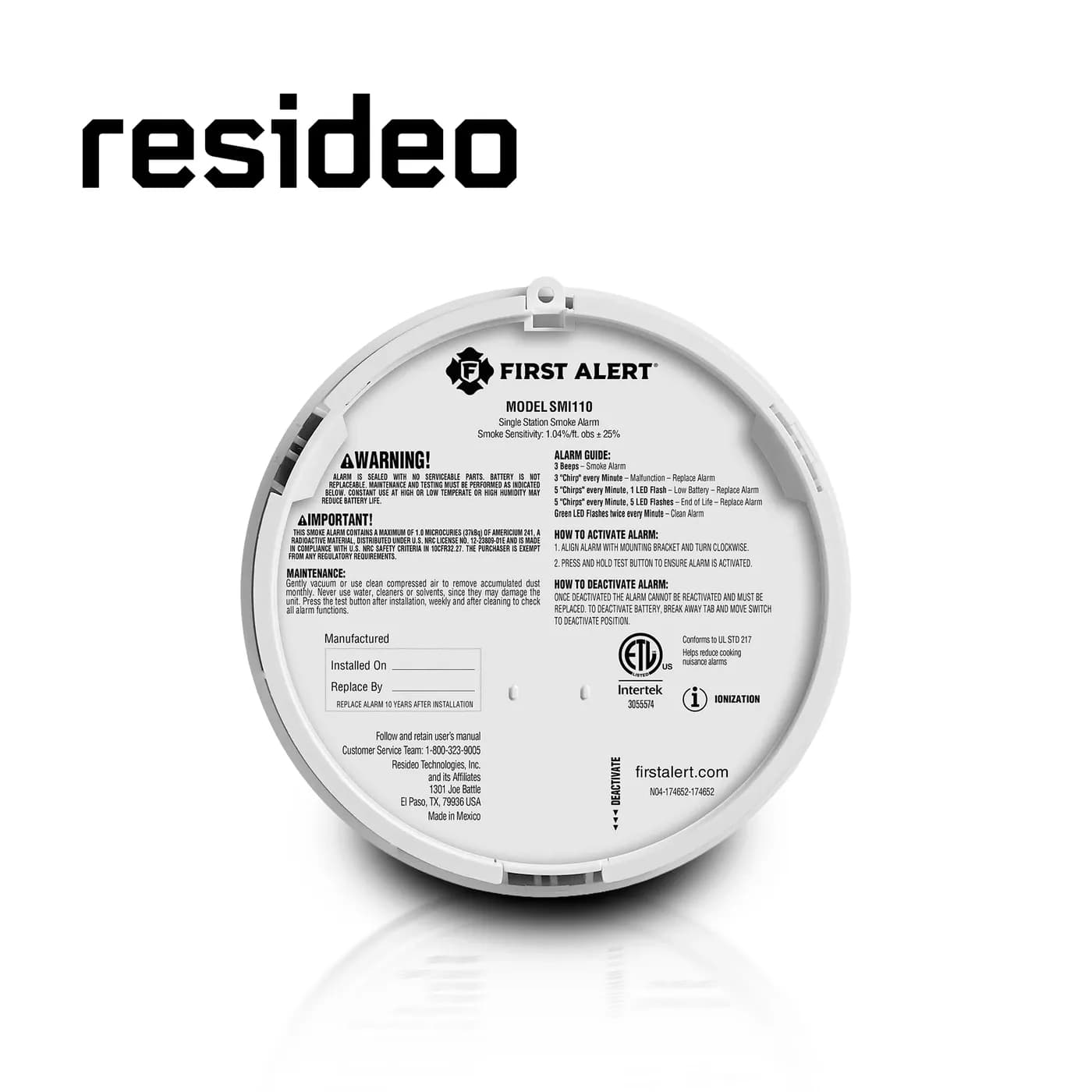 DETECTOR DE HUMO AUTONOMO RESIDEO RBK 1046858 / BLANCO / DETECCION POR 3