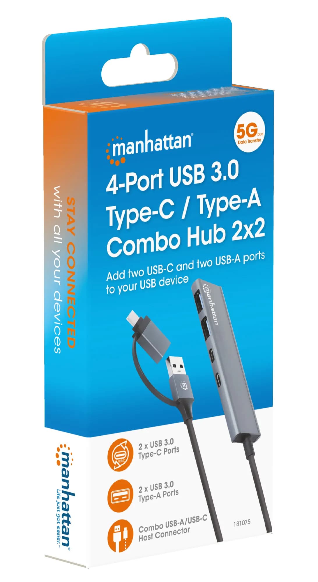Manhattan Conector adaptable de USB-A macho a USB-C macho, dos puertos 8