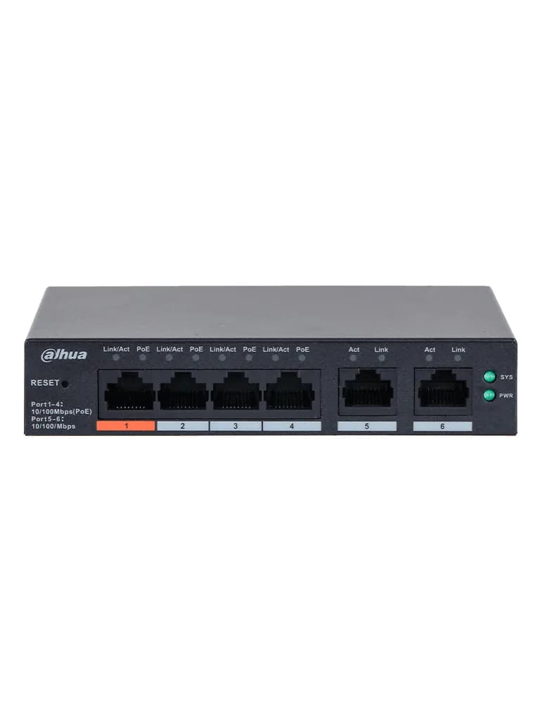 DAHUA DH-CS4006-4ET2ET-60 - Switch PoE de 6 Puertos Administrable con  2