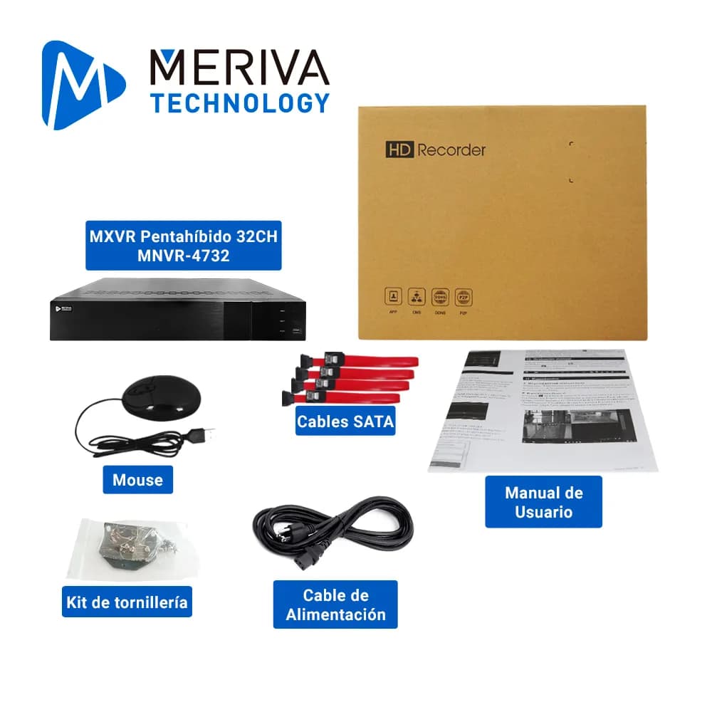 NVR 32 CH IP 12MP MERIVA TECNOLOGY MNVR-4732 / NO POE / ONVIF / SALIDA 4