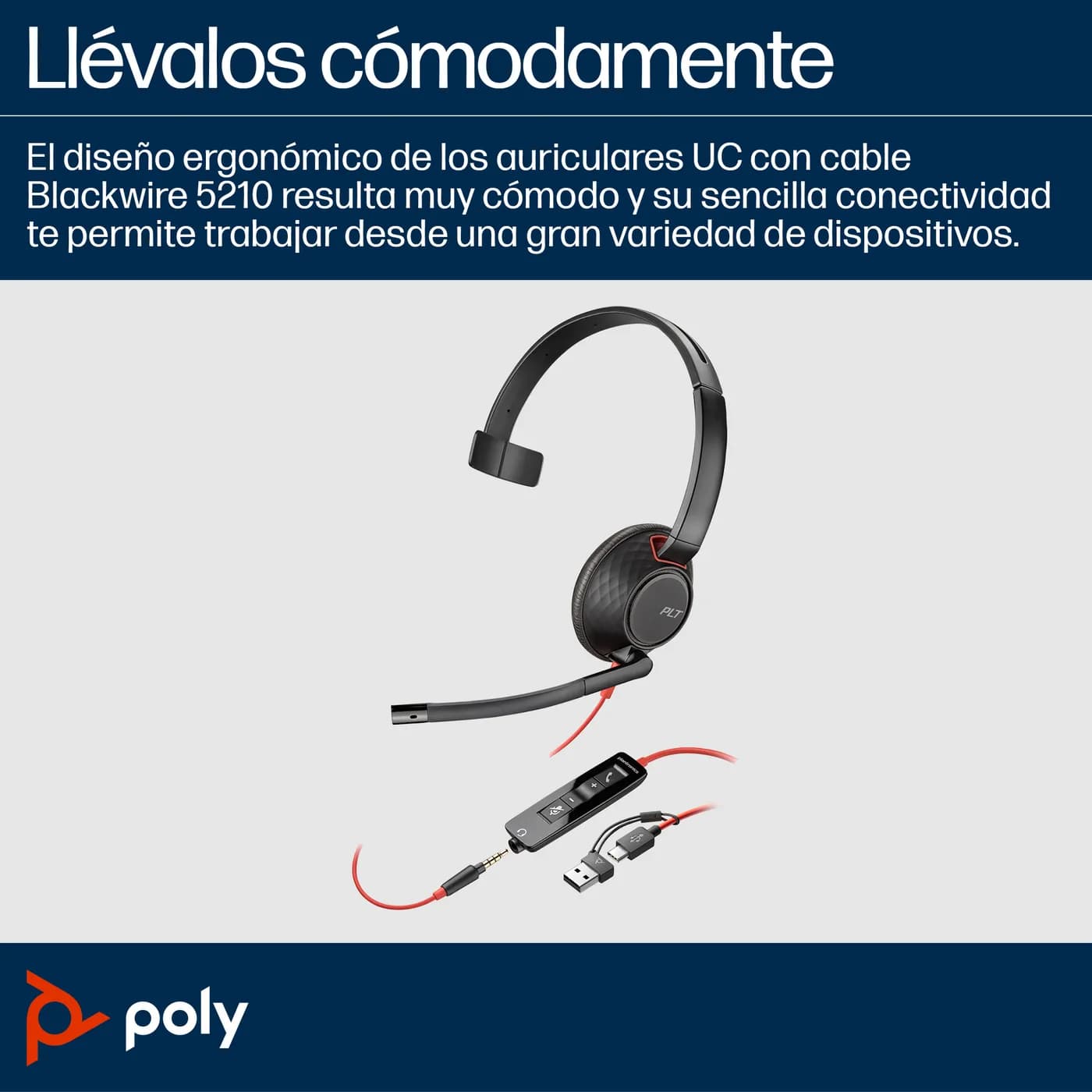 HP Poly Auriculares monoaurales USB-C Poly Blackwire 5210 + conector d 4
