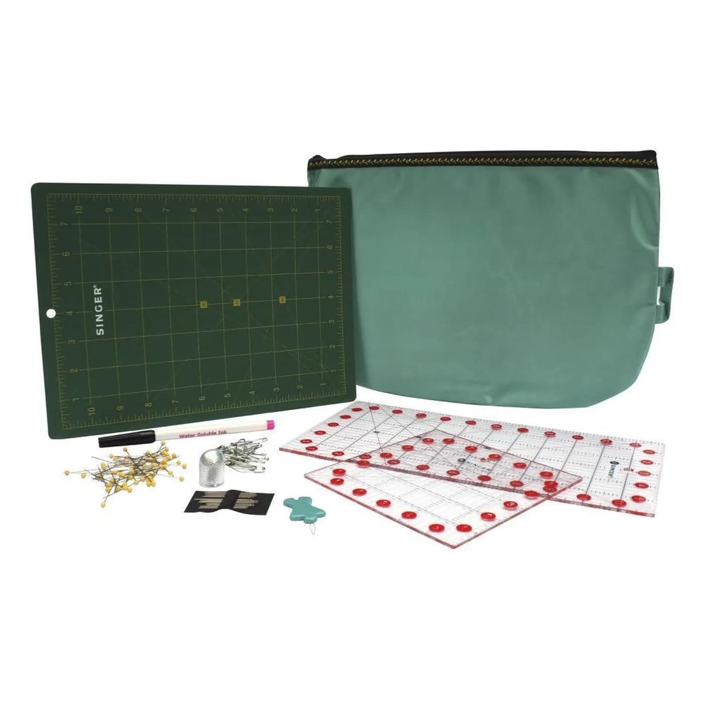 SINGER QUILTING 1 TABLA, 2 REGLAS, SEGUROS, AGUJAS, DEDAL, ESTUCHE 2