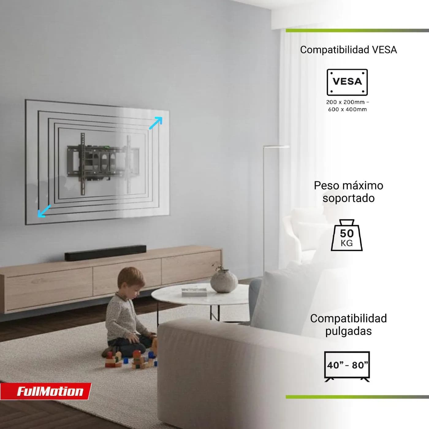 TECHMAKRO SOPORTE DE TV PARED FULL MOTION PARA  40-80 PULG. CP602 3