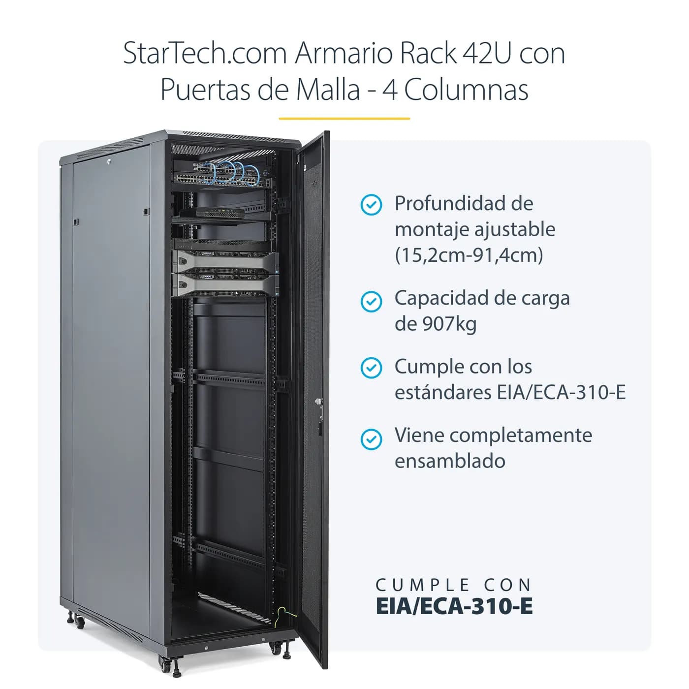 StarTech.com Gabinete Rack para Servidores 42U 19" 4 Postes - Rack de  8