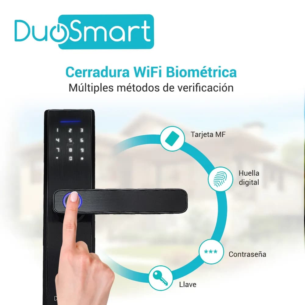 CERRADURA BIOMETRICA WIFI 2.4 GHZ DUOSMART F20 ACEPTA TARJETAS MF HUEL 3