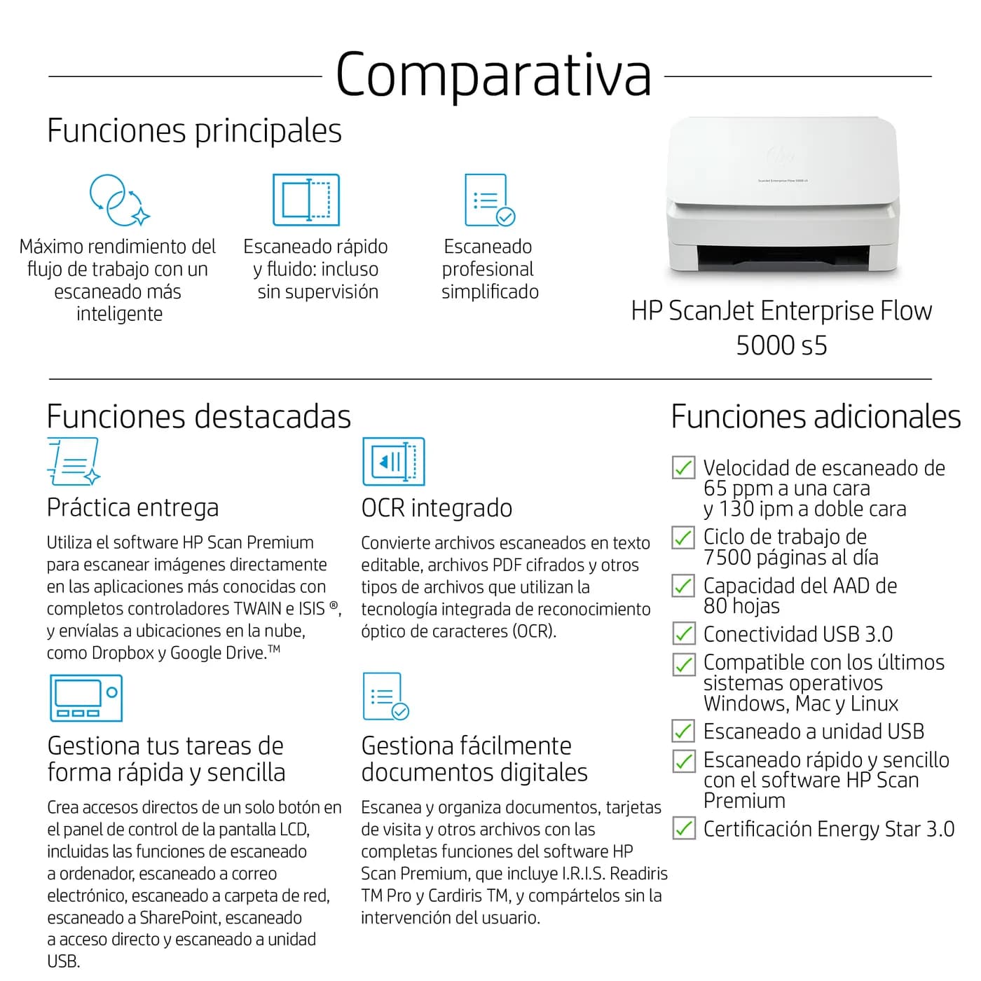 HP ScanJet Enterprise Flow 5000 s5 Escáner alimentado con hojas 600 x  3