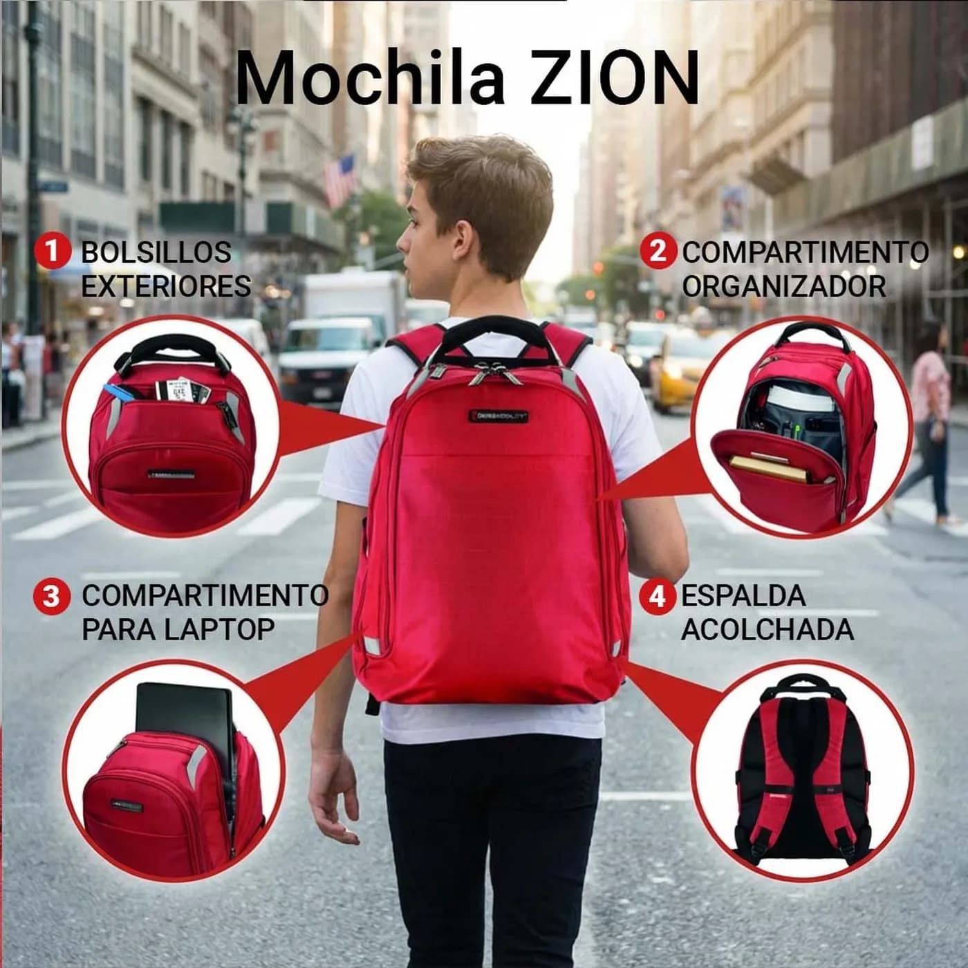 SWISSMOBILITY BACKPACK ZION PORTALAPTOP 15 PULG. COLOR ROJO 3
