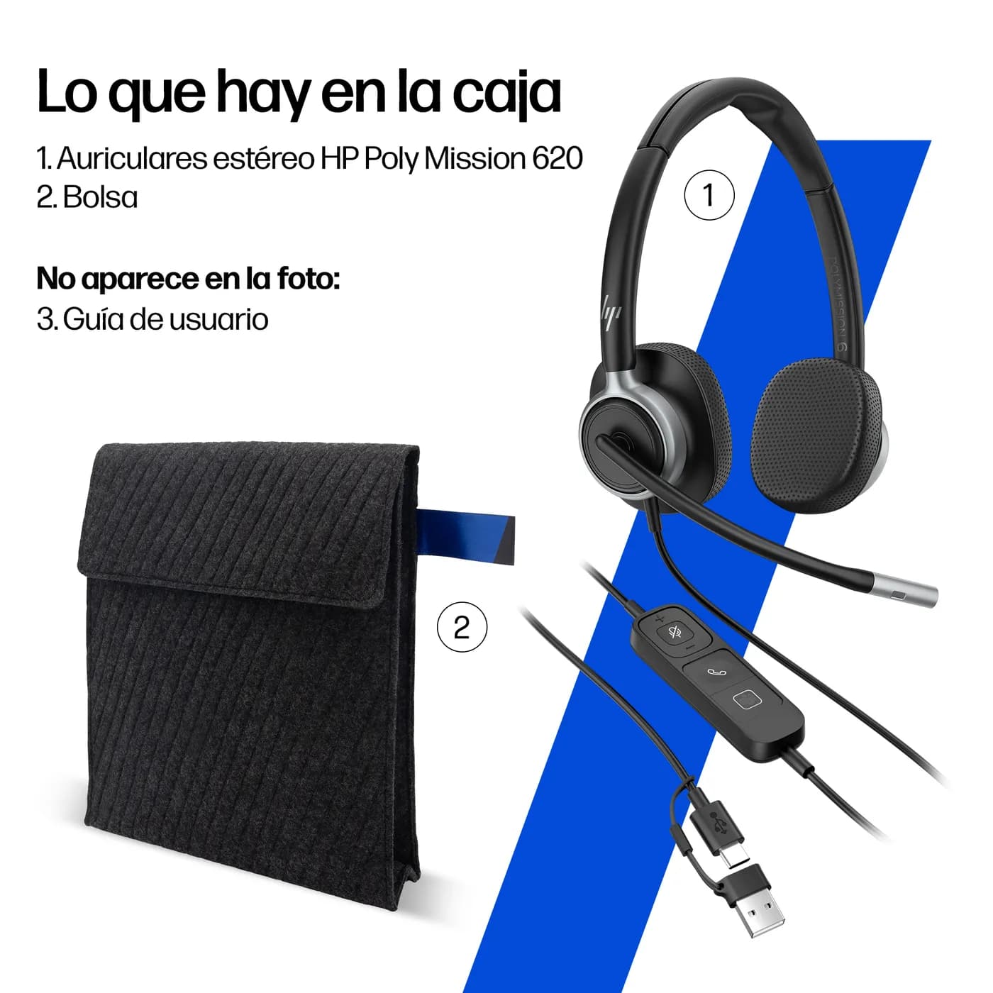HP Poly Mission 615 Monaural USB Wired Headset Auriculares Alámbrico D 8