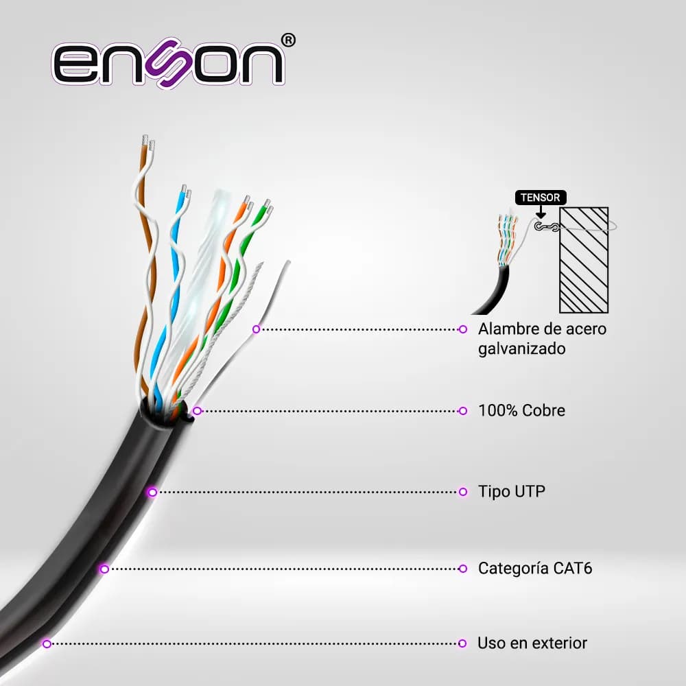 CABLE UTP AEREO CAT6 ENSON 43164B305 FORRO NEGRO 4 PARES CALIBRE 23 AW 2