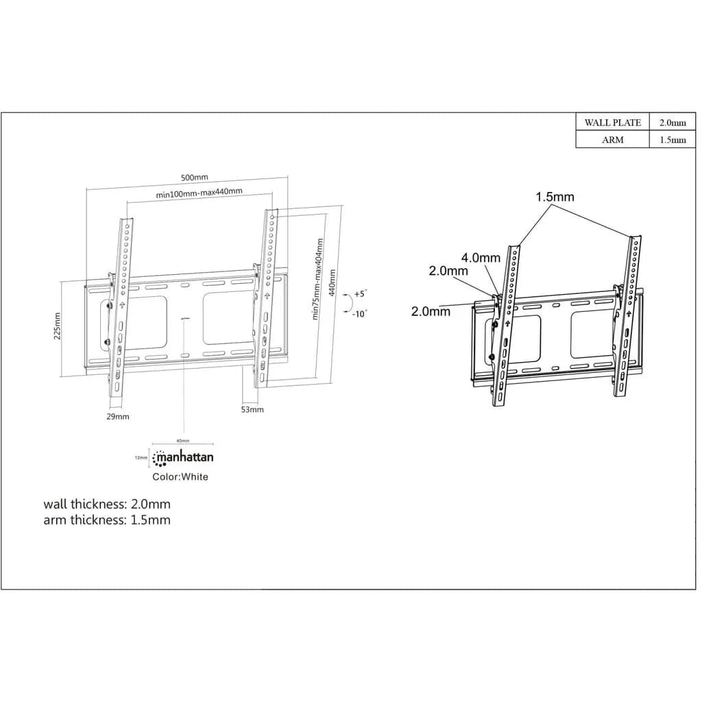 Manhattan Soporte para TV, de pared, con inclinación, pantallas planas 6