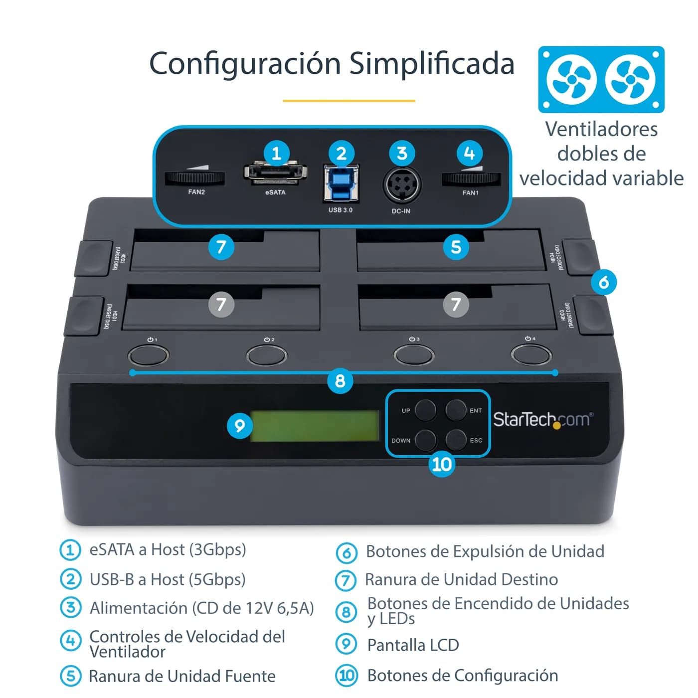StarTech.com Clonador Borrador Autónomo USB 3.0 / eSATA a SATA de 4 Ba 8