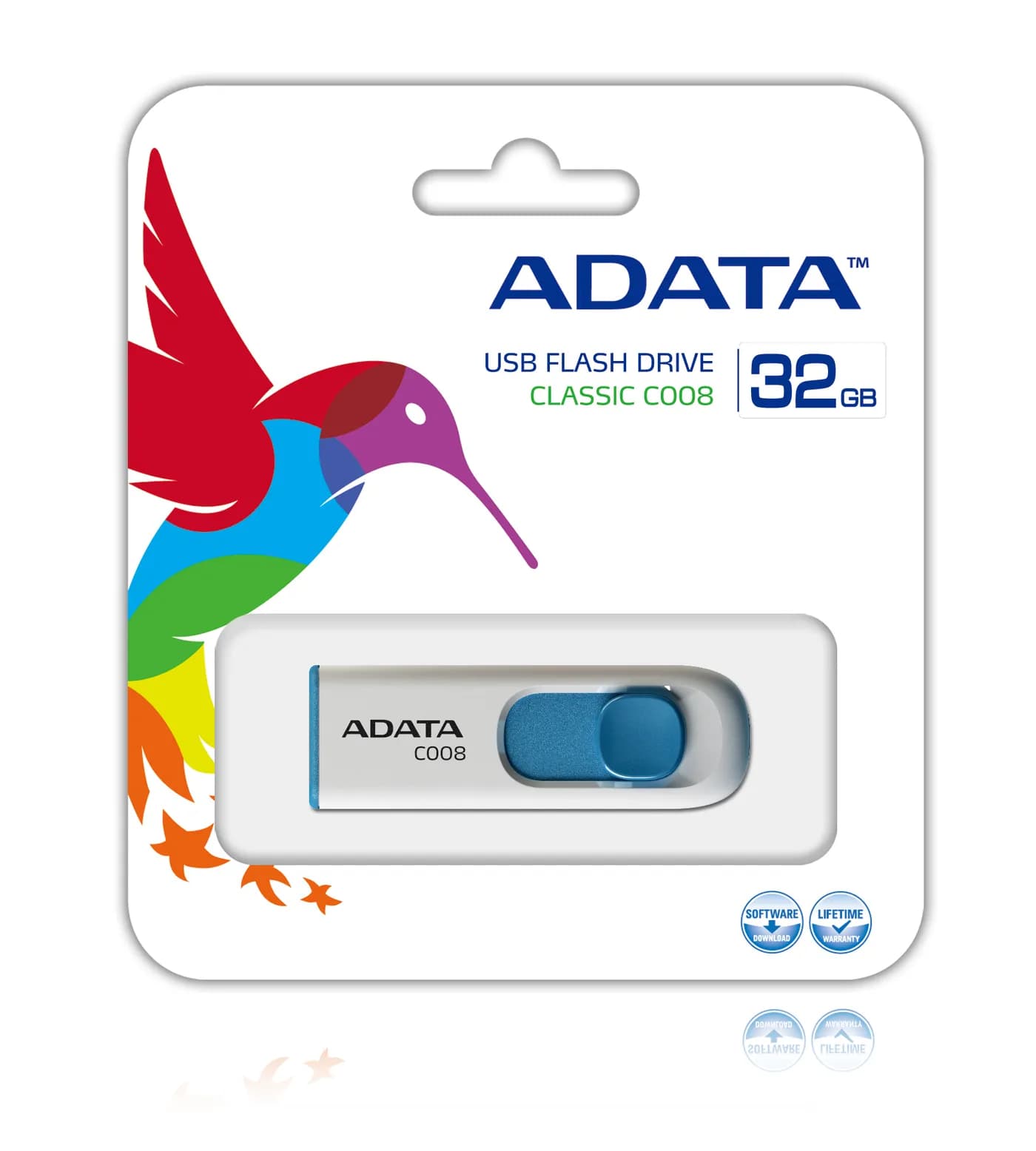 MEMORIA FLASH ADATA C008 32GB USB 2.0 BLANCO/AZUL RETRACTIL 2