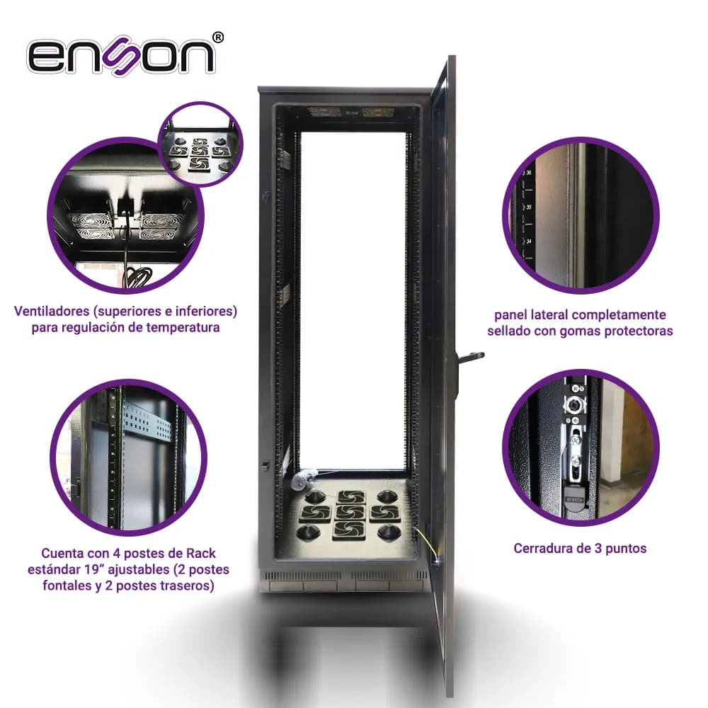 GABINETE EXTERIOR 42UR ENSON ENS-RKGB042U8 600X800 FABRICADO EN ACERO  2