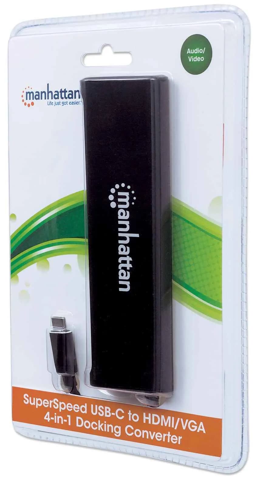 Manhattan Convertidor Docking USB-C Superspeed 4-en-1 a HDMI/VGA 5