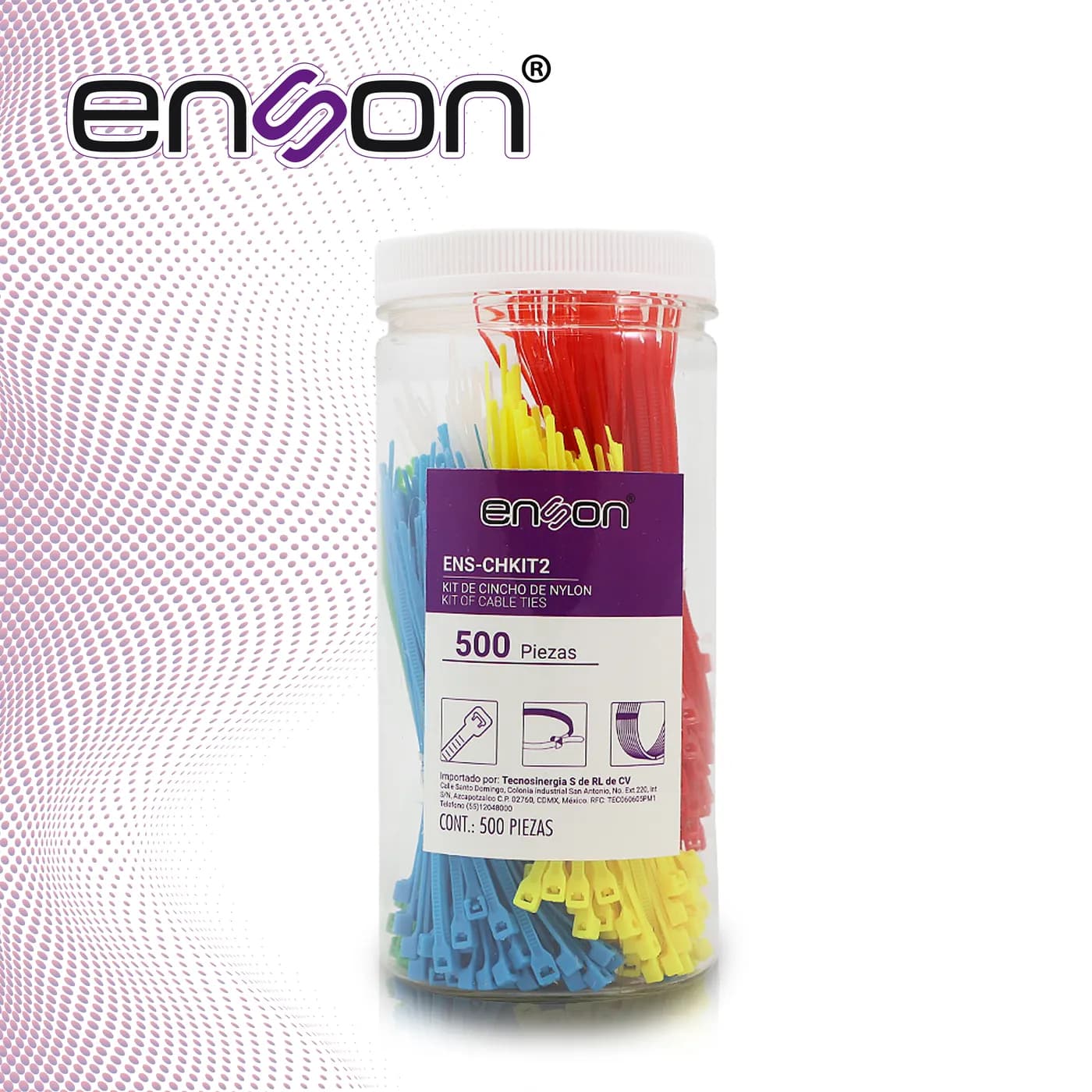 KIT DE CINCHOS DE NYLON ENS-CHKIT2 DE 500 PIEZAS EN 5 COLORES DE 100MM 4