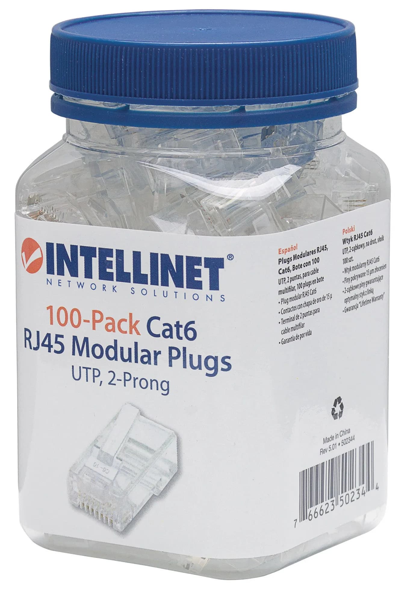 Intellinet PLUG RJ45 CAT6 MULTIFILAR UTP BOTE 100 PZAS ORO 15-MICRAS 2