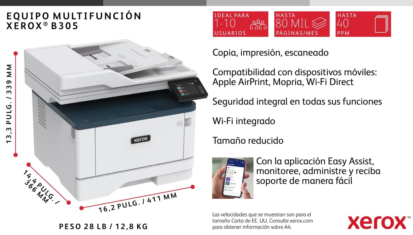 Xerox B305V_DNI Impresora multifunción Laser A4 2400 x 2400 DPI 38 ppm 10