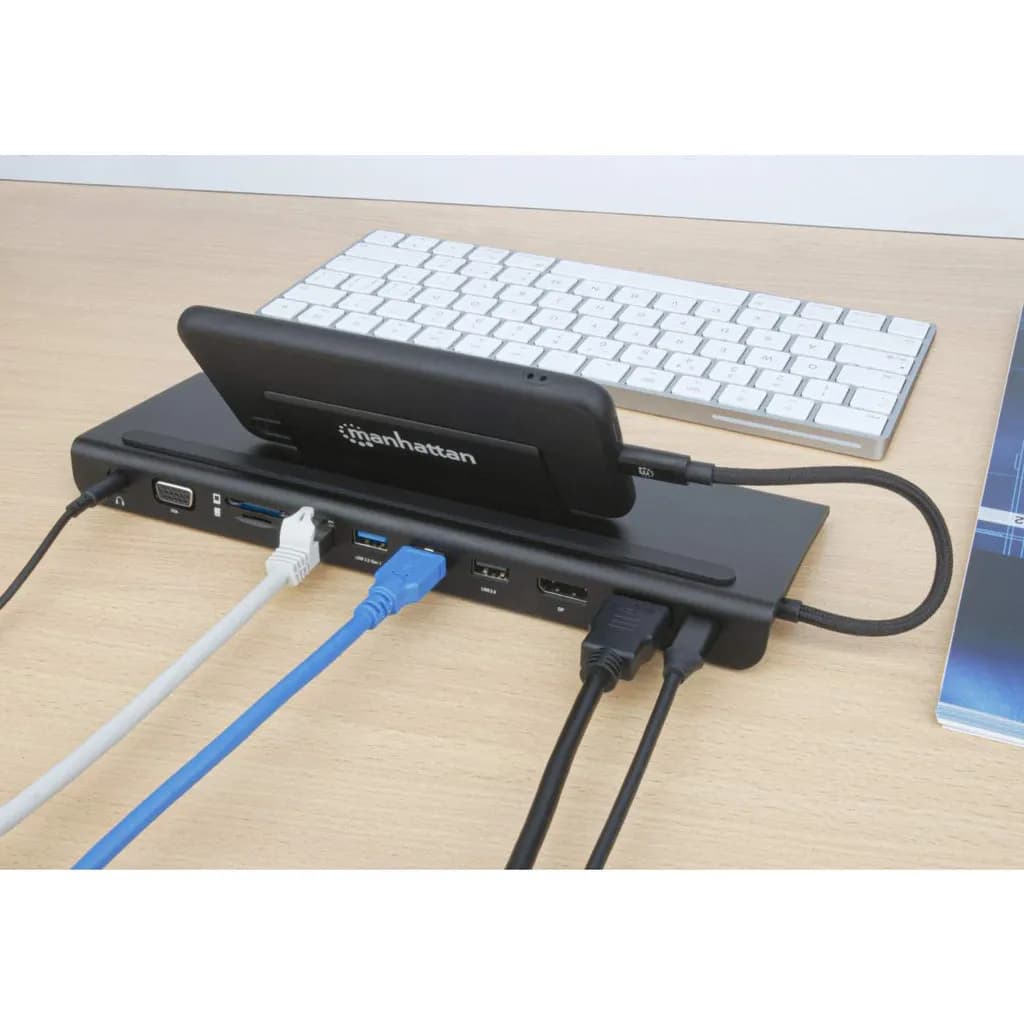 Manhattan Docking station de USB-C a 11 puertos, para tres monitores,  13