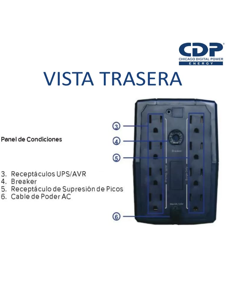 CDP R-UPR508 - UPS Interactivo de 500 VA y 250W, con 8 terminales de s 2