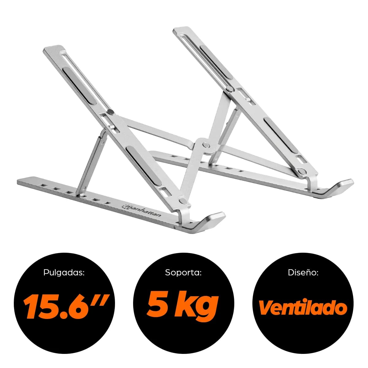 Manhattan Soporte ergonómico, plegable en seis posiciones, para laptop 16