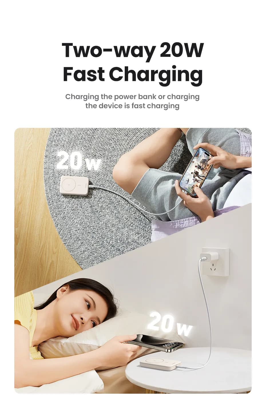 Ugreen 25208 batería externa 10000 mAh Cargador inalámbrico Beige 10