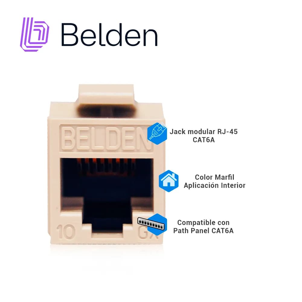CONECTOR MODULAR JACK RJ45 CAT6A BELDEN AX103073 ESTILO KEYCONNECT MAR 2