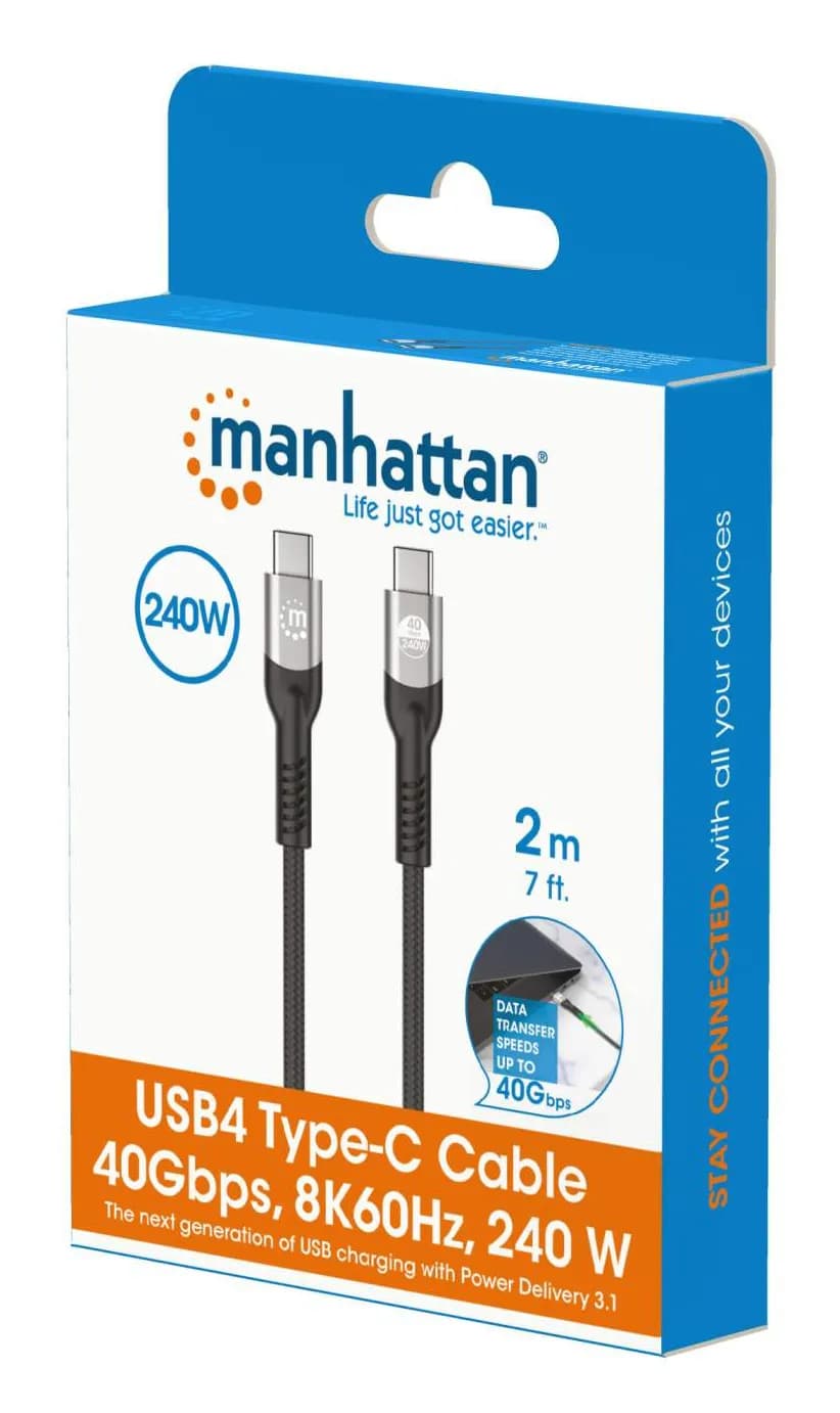 Manhattan USB-C macho a USB-C macho, 2 m (7 ft), USB4 Gen 3x2, 8K@60Hz 2