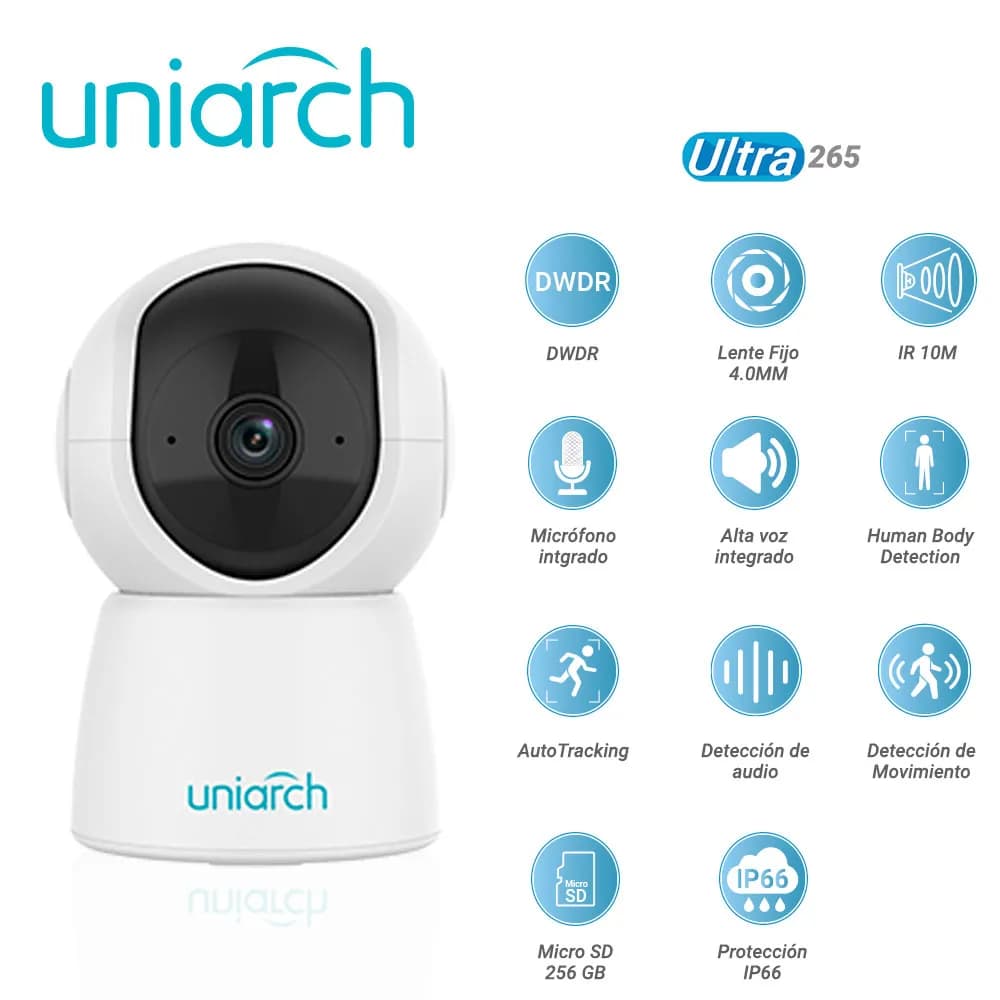 CAMARA IP MINI PT WIFI UNIARCH UHO-S2E-M3 / 3MP / ULTRA 265 / DC 5V/1A 3