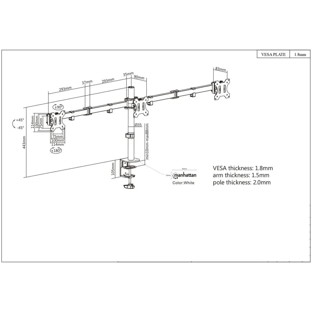 Manhattan Soporte para monitor, de escritorio, movimiento articulado,  7
