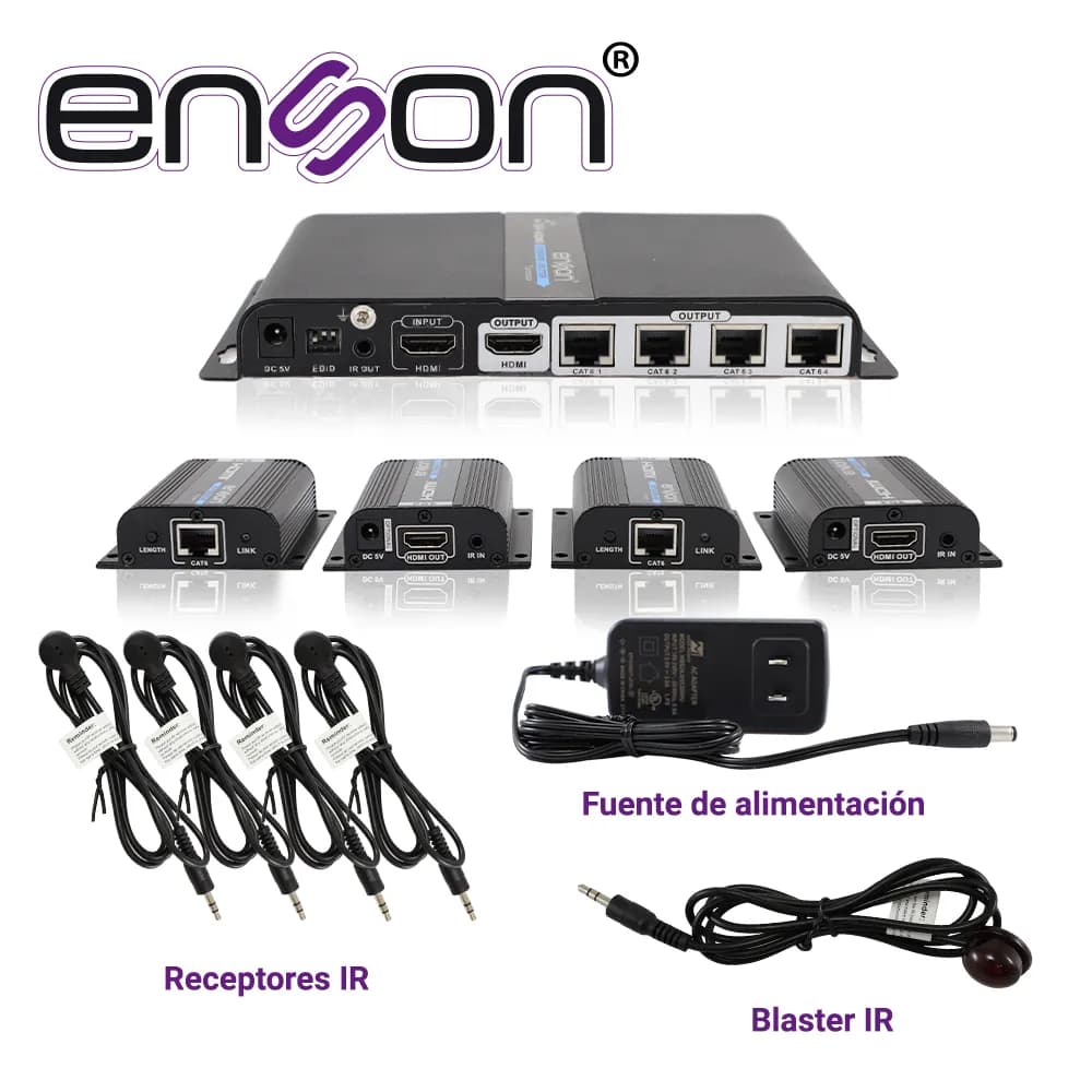 DISTRIBUIDOR EXTENSOR HDMI ENSON ENS-EX704 CON 4 EXTENSORES DE HASTA 4 6