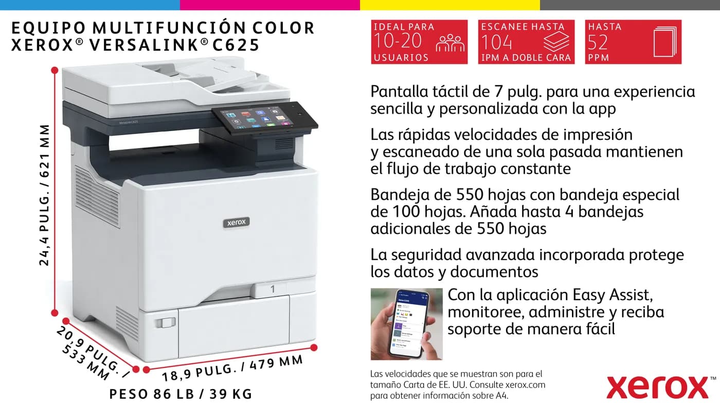 Xerox VersaLink C625V_DN Impresora multifunción Laser A4 1200 x 1200 D 22
