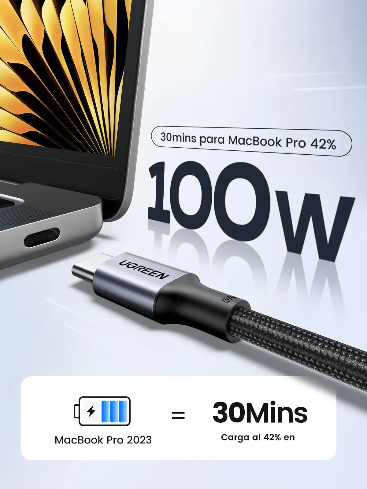 Ugreen 70427 cable USB USB 2.0 1 m USB C 0.48 Gbit/s 100 W Negro, Plat 3