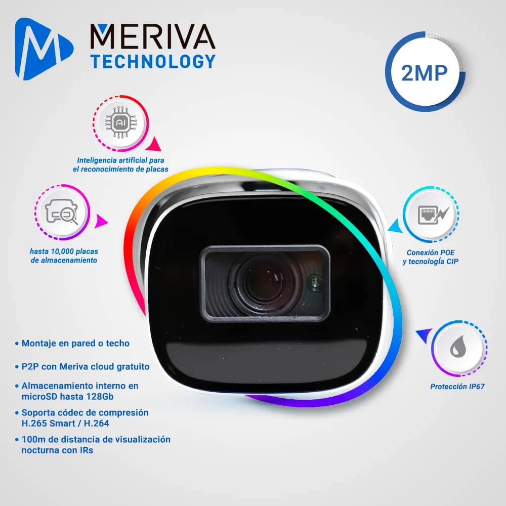 CAMARA IP BULLET LPR MERIVA TECHNOLOGY MAPR-200 / 2MP / H.265+ / LENTE 7