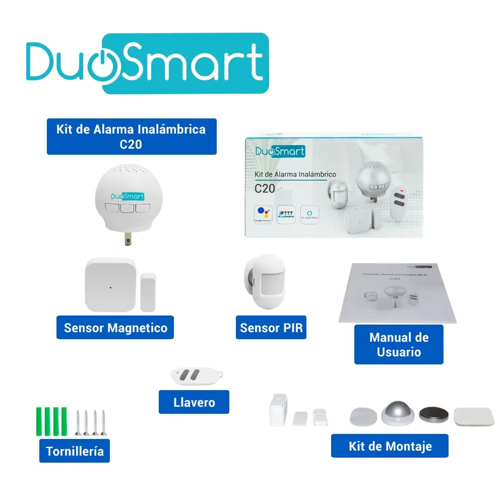 KIT ALARMA INALAMBRICA DUOSMART C20 COMUNICACION DUAL WIFI 2.4 GHZ RF  5