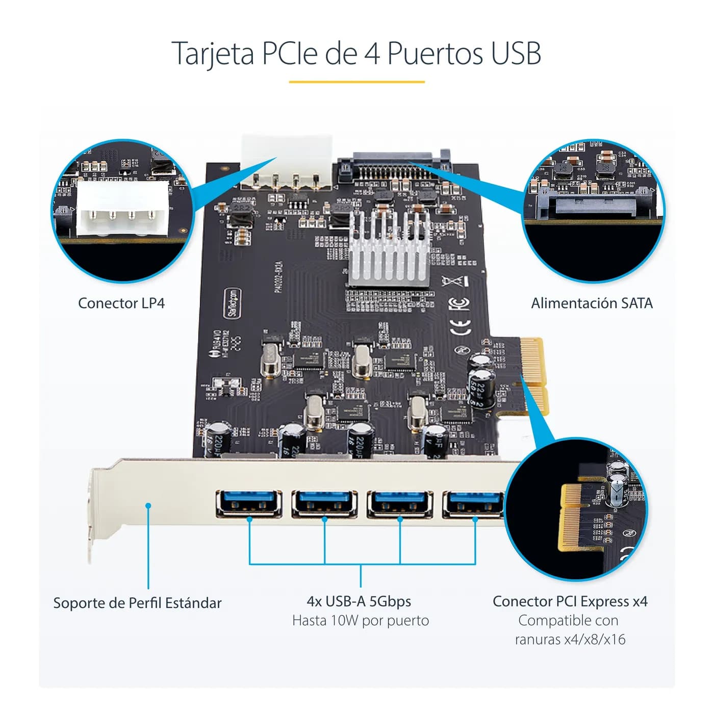 StarTech.com Tarjeta PCI Express de 4 Puertos USB-A - Tarjeta PCIe USB 12