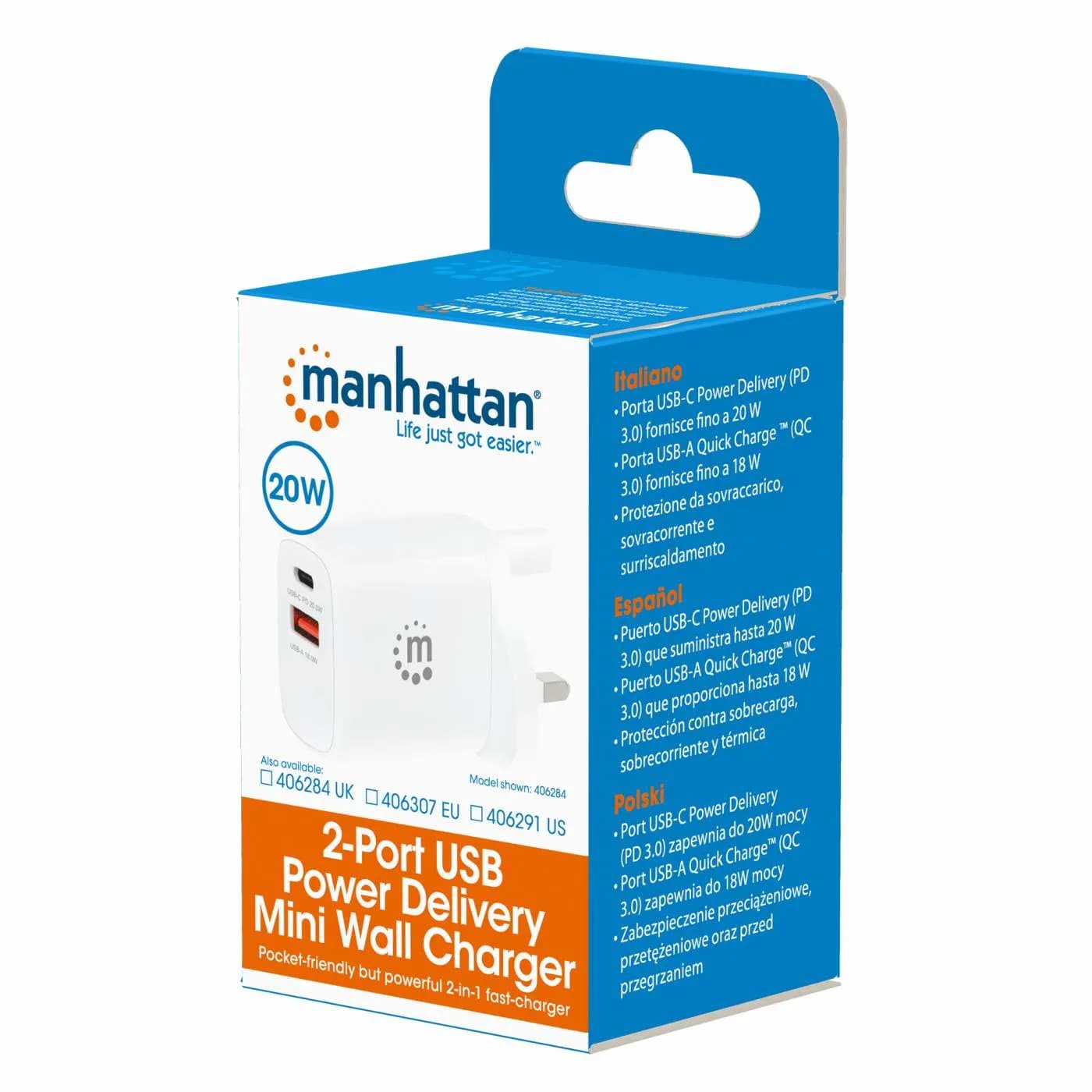 Manhattan 406291 adaptador e inversor de corriente Interior 20 W Blanc 2
