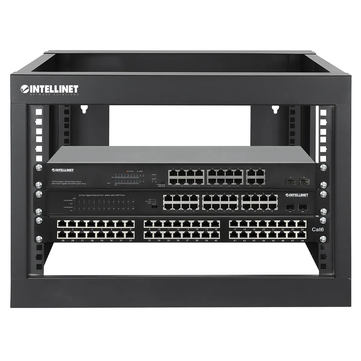 Intellinet Rack abierto de 19" para montaje en pared, 4 postes, 6U 8